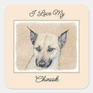 Sticker Carré Chinook (Oreilles Pointées) Peinture - Art Chien o