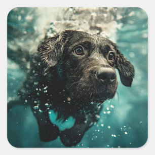 Sticker Carré Chiot labrador nageant sous l'eau Design