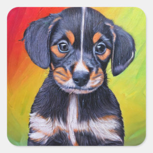 Sticker Carré chiot mignet Dachshund
