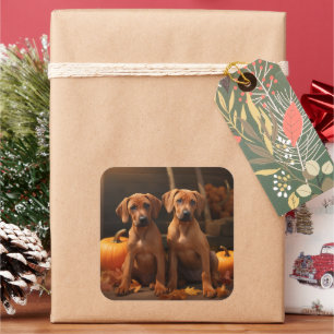 Sticker Carré Chiots Rhodesian Ridgeback Automne Délice Citrouil