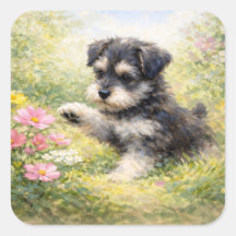 Chiots Schnauzer Fleurs de printemps