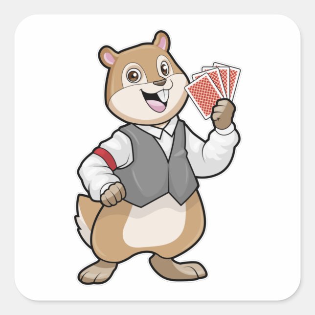 Sticker Carré Chipmunk au Poker avec cartes de Poker (Devant)