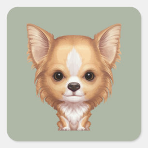 Sticker Carré Chiwawa beige et blanc aux cheveux longs
