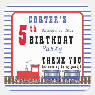 Sticker Carré Cho Choo Train Anniversaire Merci Favor
