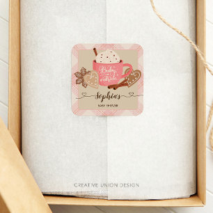 Sticker Carré Chocolat chaud Baby shower d'hiver fille