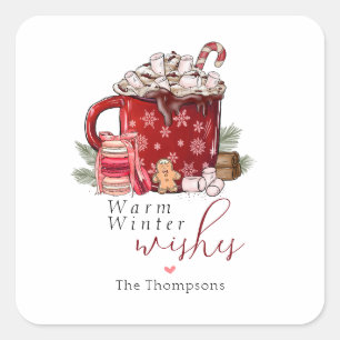 Sticker Carré Chocolat Chaud Chaud Chaud hiver Warm Noël