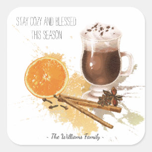 Sticker Carré Chocolat Chaud Cinnamon Orange Saison Salutations