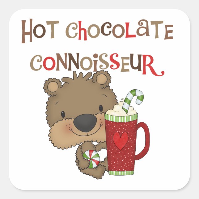Sticker Carré Chocolat chaud Connoisseur Garçon Ours (Devant)