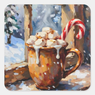 Sticker Carré Chocolat chaud de Noël aux marshmallows grillés