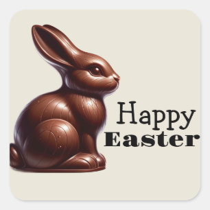 Sticker Carré Chocolat Joyeux lapin de Pâques lapin lapin