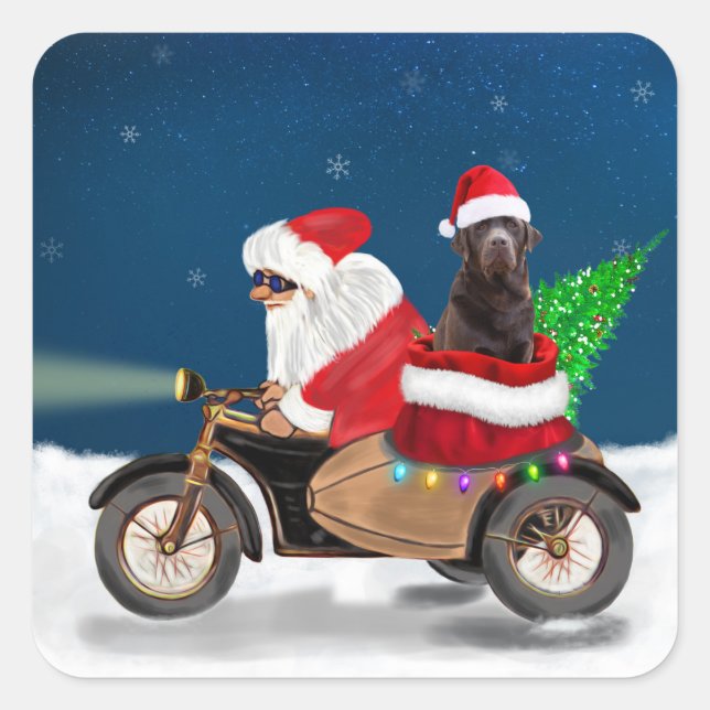 Sticker Carré Chocolat Labrador Chien Noël Père Noël (Devant)