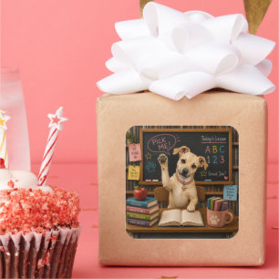 Sticker Carré Choisis-moi ! Chien d'école mignon levant la patte