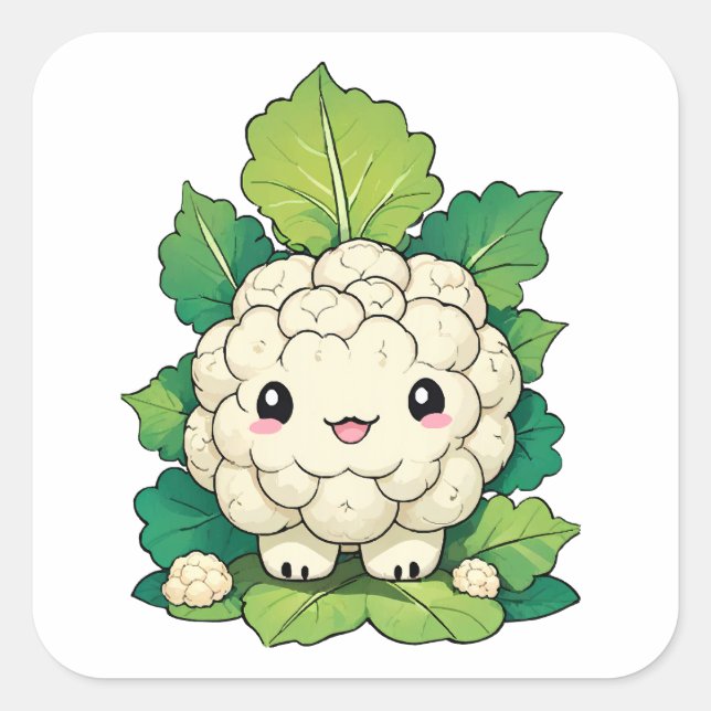 Sticker Carré Chou-fleur Kawaii (Devant)