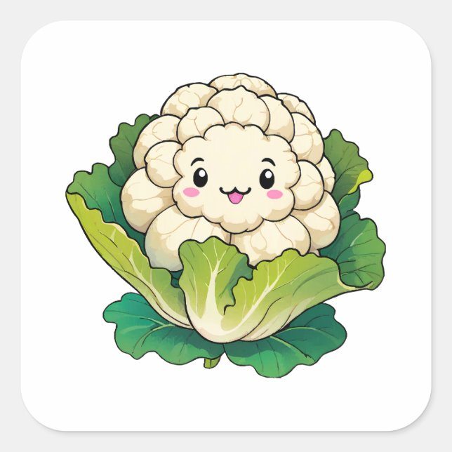 Sticker Carré Chou-fleur Kawaii (Devant)