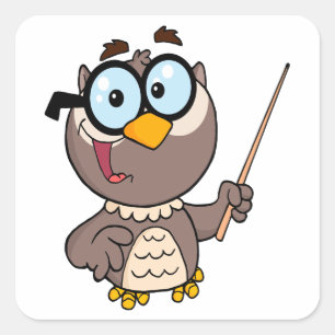 Sticker Carré chou sage mignon professeur dessin animé