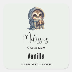 Sticker Carré Chouette adorable tenant une bougie de café