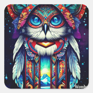 Sticker Carré Chouette bleue blanche
