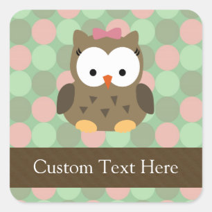 Sticker Carré Chouette Brown mignonne avec bow rose