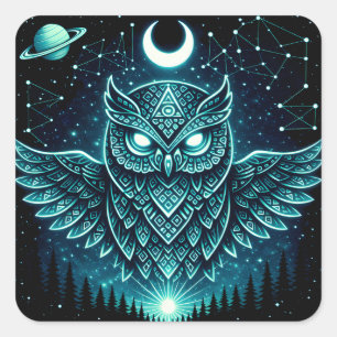Sticker Carré Chouette céleste – Galaxie faunique de sagesse cos