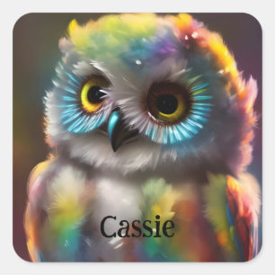 Sticker Carré Chouette colorée Fluffée