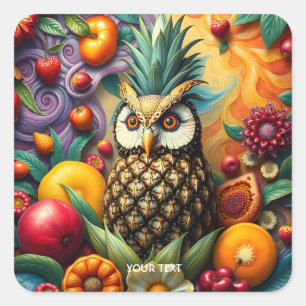 Sticker Carré Chouette d'ananas serène mignonne Imaginaire