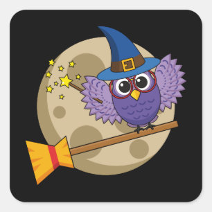 Sticker Carré Chouette de l'Assistant de dessin animé volant sur
