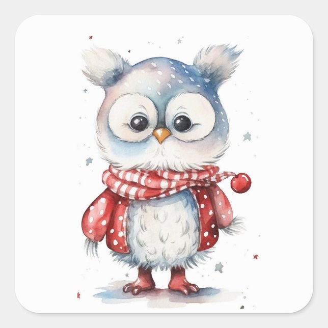 Sticker Carré Chouette de Noël (Devant)