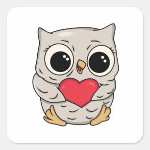 Sticker Carré Chouette douce amoureuse du coeur