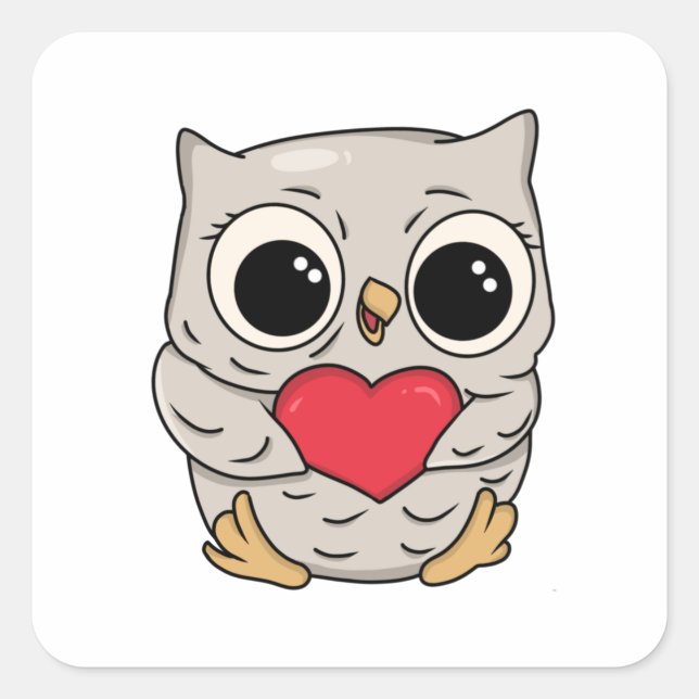 Sticker Carré Chouette douce avec amour du coeur (Devant)