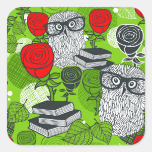 Sticker Carré Chouette en roses rouges
