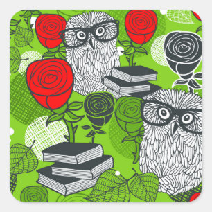 Sticker Carré Chouette en roses rouges