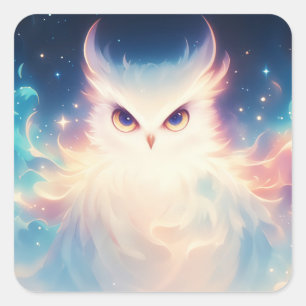 Sticker Carré Chouette Fantastique Blanche Lumineuse Magique