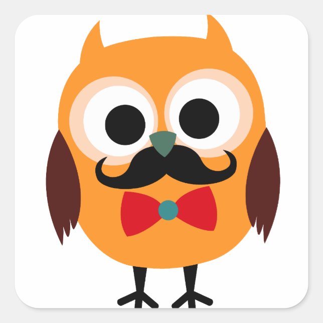 Sticker Carré Chouette mâle avec Moustache noire (Devant)