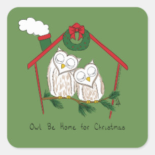 Sticker Carré Chouette Noël Mignonne Vacances amusantes