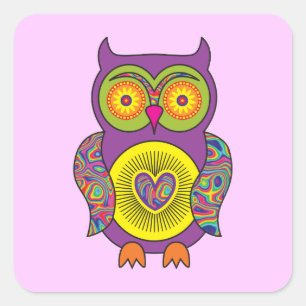 Sticker Carré Chouette psychédélique violette