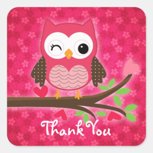 Sticker Carré Chouette rose chaude Merci fille