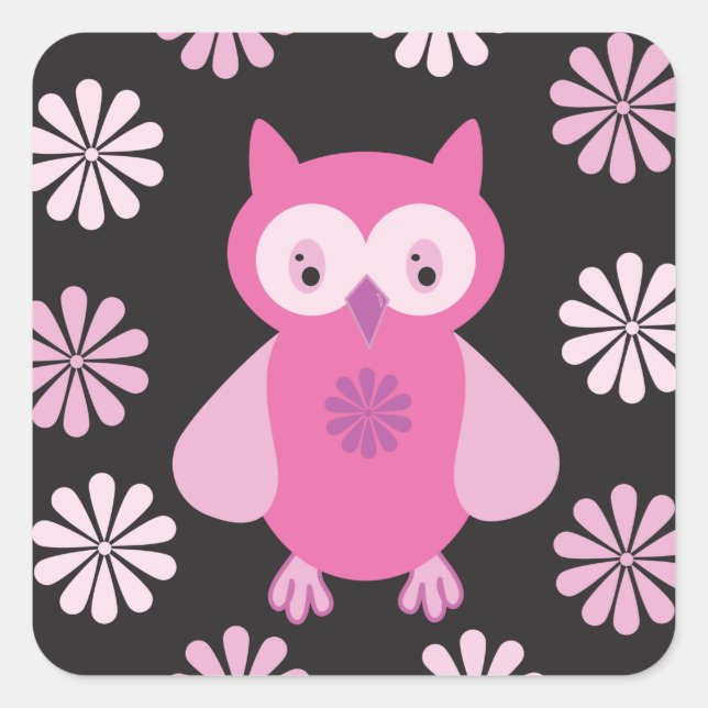 Sticker Carré chouette rose mignonne (Devant)