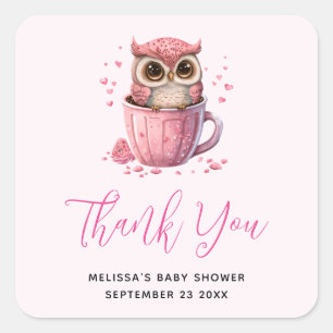 Sticker Carré Chouette rose mignonne dans un Merci de coupe