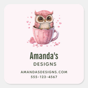 Sticker Carré Chouette rose mignonne dans une entreprise de coup