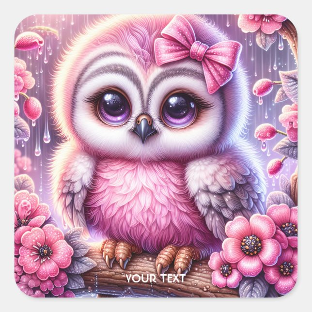Sticker Carré Chouette rose mignonne Imaginaire Sakura (Devant)