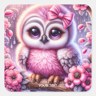 Sticker Carré Chouette rose mignonne Imaginaire Sakura