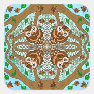 Sticker Carré Chouette tirée à la main Mandala