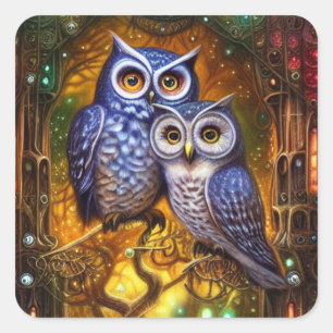 Sticker Carré Chouettes d'hiver dans la forêt Steampunk gothique