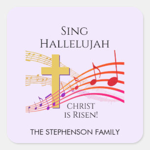 Sticker Carré Chrétien CHANTE ALLELUIA CHRIST EST RESSUSCITÉ Pâq
