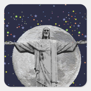 Sticker Carré Christ, lune et étoiles