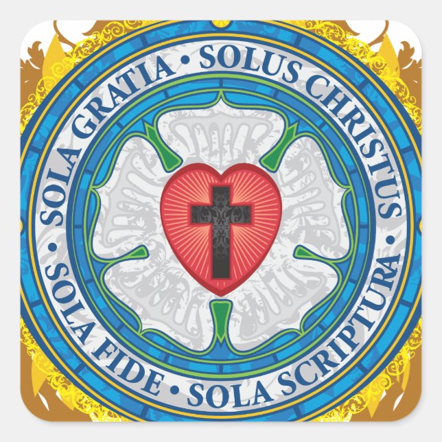 Sticker Carré Christian Gift Luther Rose Jésus Croix Dieu Anges (Devant)