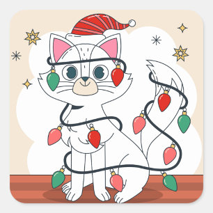 Sticker Carré Christmas Cat