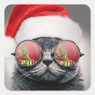 Sticker Carré Christmas Cat With Sung