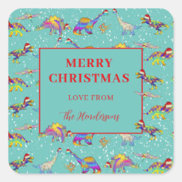 Sticker Carré Christmas Dinosaur Motif ajouter Nom de famille