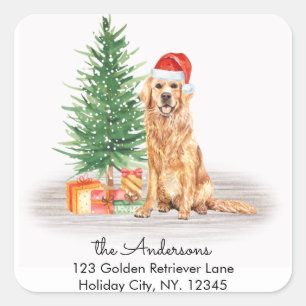 Sticker Carré Christmas Dog Golden Retriever Adresse de retour